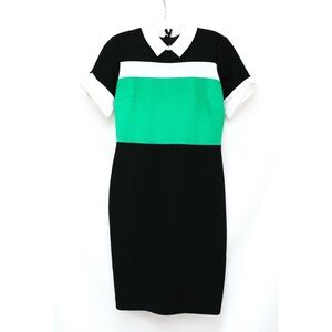 Karl Lagerfeld black green cocktail sheath dress mixed fabric colorblock office